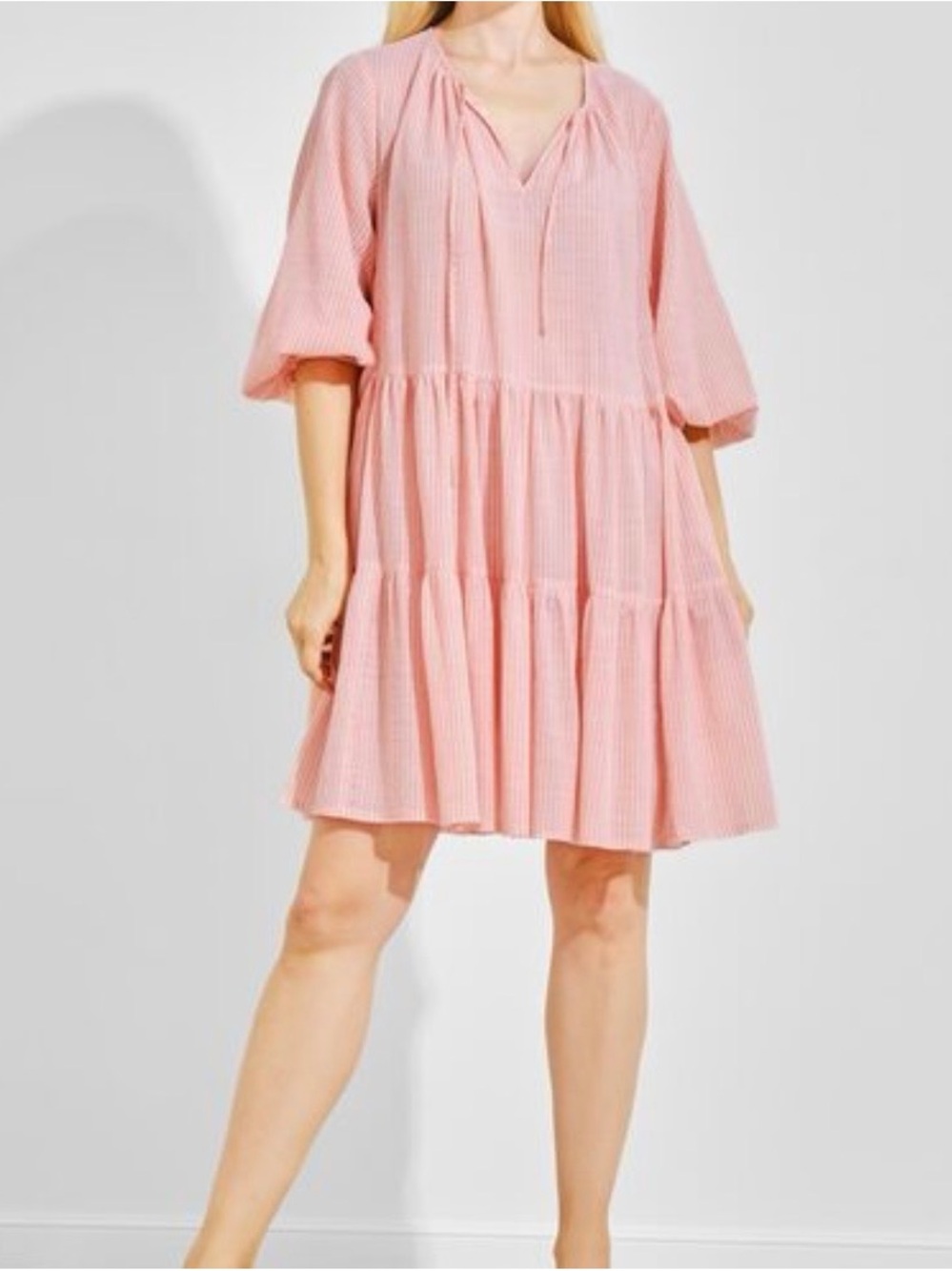 ASOS Blush Pink Tiered V-Neck Mini Dress